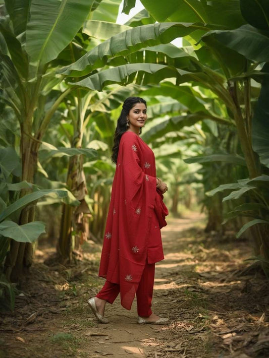 Navya Kurti Silk Blend Embroidery Worked Kurti With Bottom Dupatta