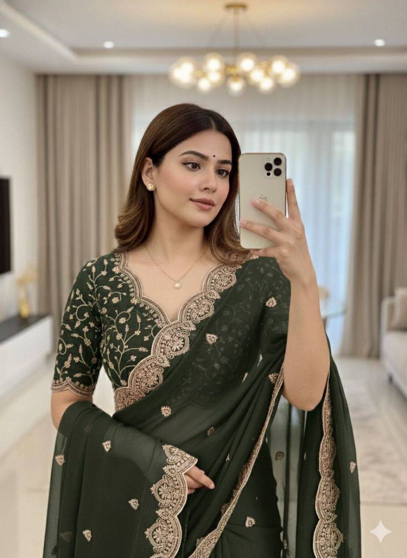 Star Georgette Stylish Embroidered Georgette Saree