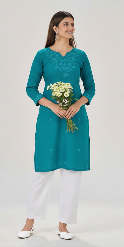 Women’s Straight Kurti with Embroidery | Ethnic Daily Wear ( Kurti Only )