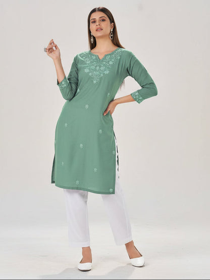 Women’s Straight Kurti with Embroidery | Ethnic Daily Wear ( Kurti Only )