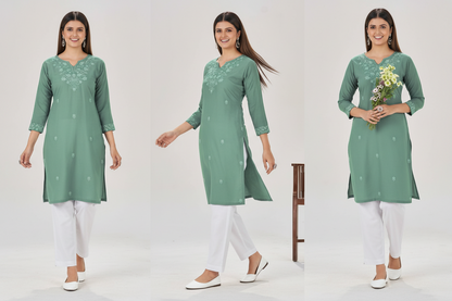 Women’s Straight Kurti with Embroidery | Ethnic Daily Wear ( Kurti Only )