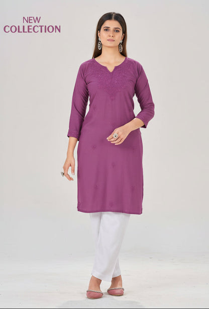 Women’s Straight Kurti with Embroidery | Ethnic Daily Wear ( Kurti Only )