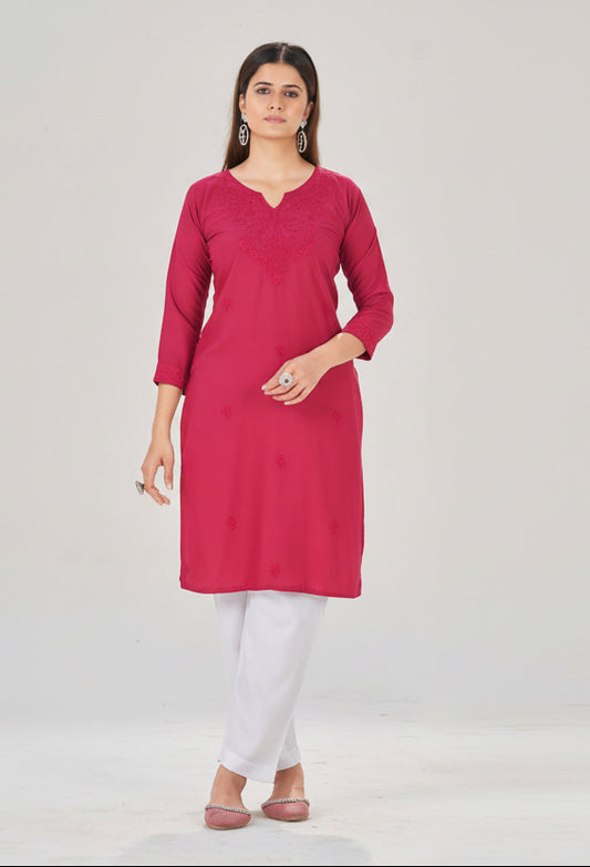 Women’s Straight Kurti with Embroidery | Ethnic Daily Wear ( Kurti Only )