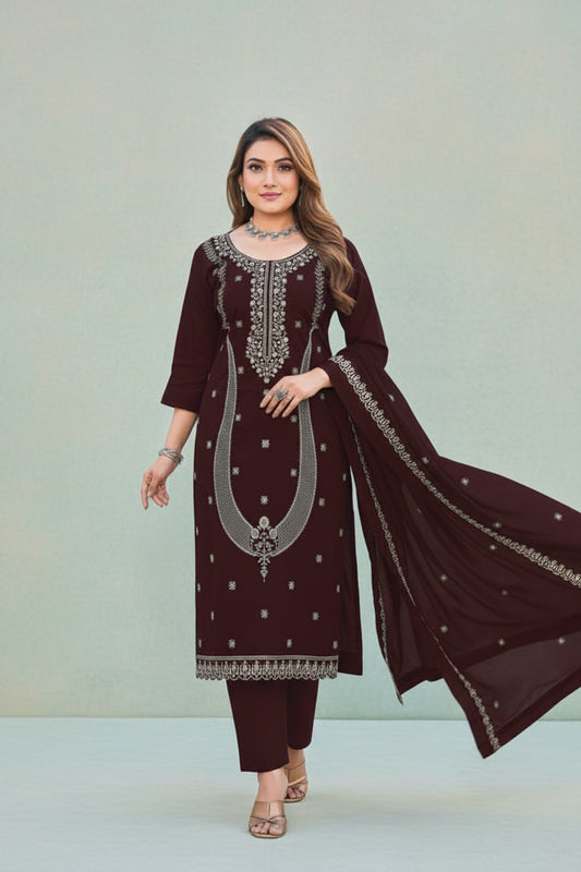 Premium Rayon Unstitched Dress Material With Worked Dupatta