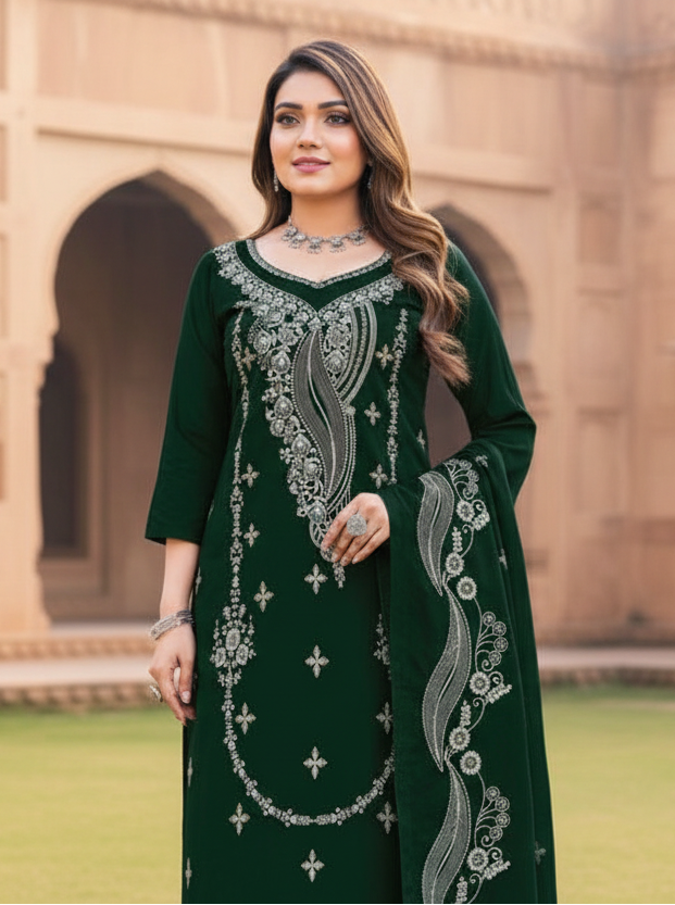 Premium Rayon Unstitched Dress Material With Worked Dupatta