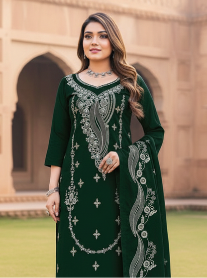 Premium Rayon Unstitched Dress Material With Worked Dupatta