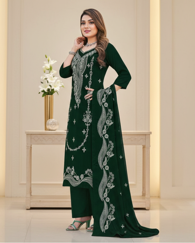 Premium Rayon Unstitched Dress Material With Worked Dupatta