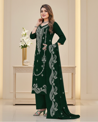 Premium Rayon Unstitched Dress Material With Worked Dupatta