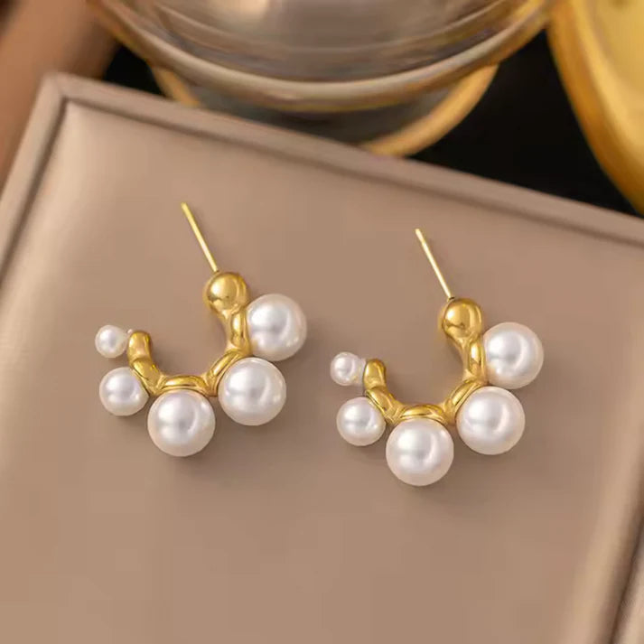 Designer Gold Plated Pearl Bubble Stud Earrings | Trendy Statement Jewelry for Women