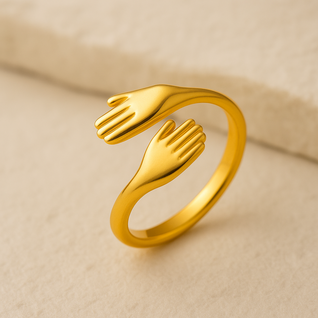 Gold Adjustable Hug Ring for Women – Unique Open Hand Design, Anti-Tarnish Finish
