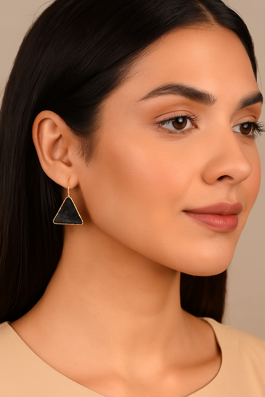 Timeless Triangle Drop Earrings – Modern Minimalist Charm in Black & Gold