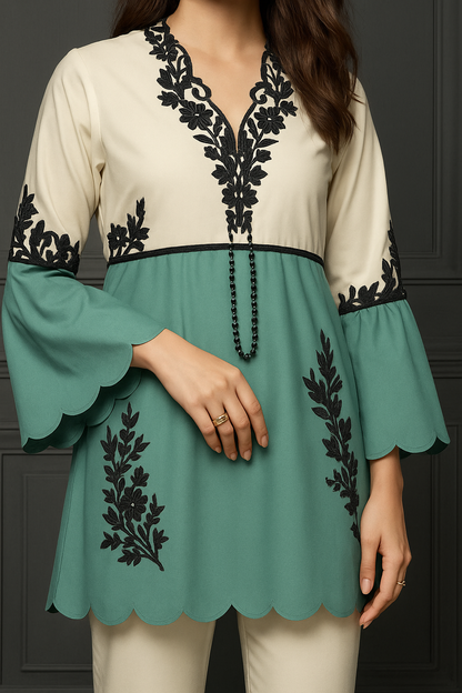 Blue & White Embroidered Jam Satin Readymade Suit with Dupatta – Elegant Festive Wear