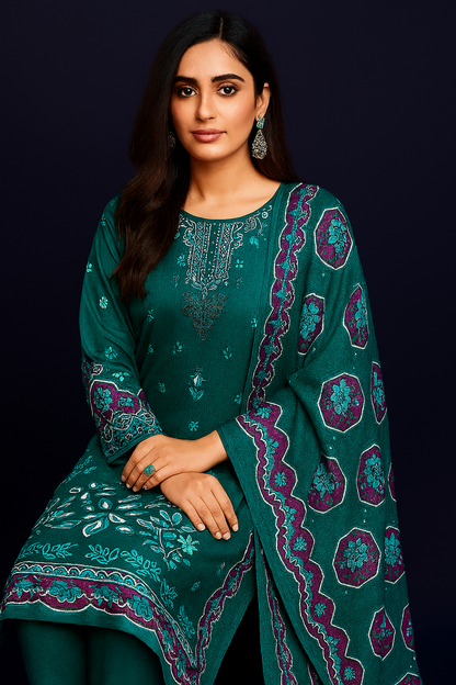 Teal Green Cotton Digital Printed Salwar Kameez – Elegant Floral & Geometric Design for Festive & Casual Wear