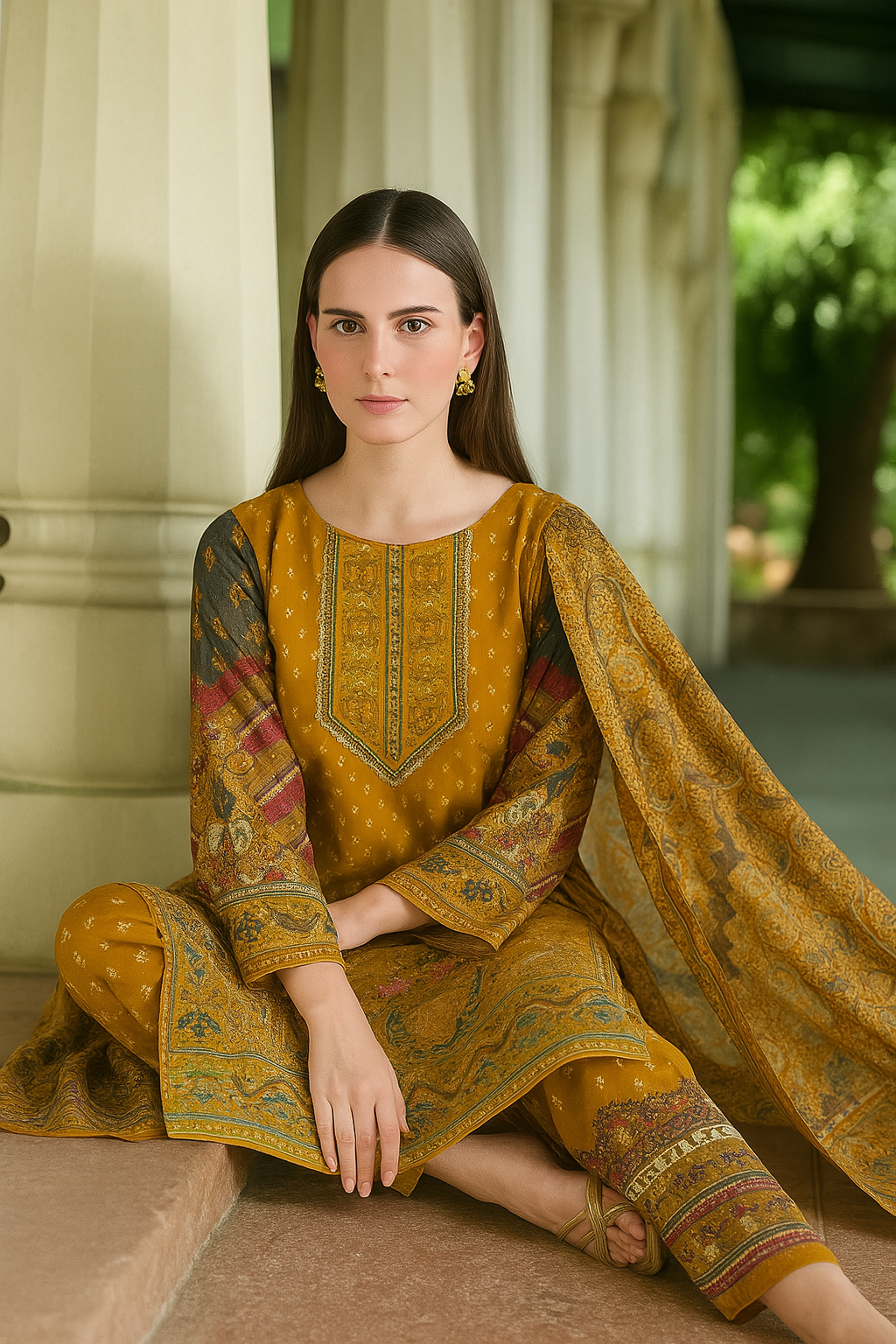 Elegant Soft Cotton Salwar Suit with Digital Print & Zarkan Handwork – 3-Piece Set