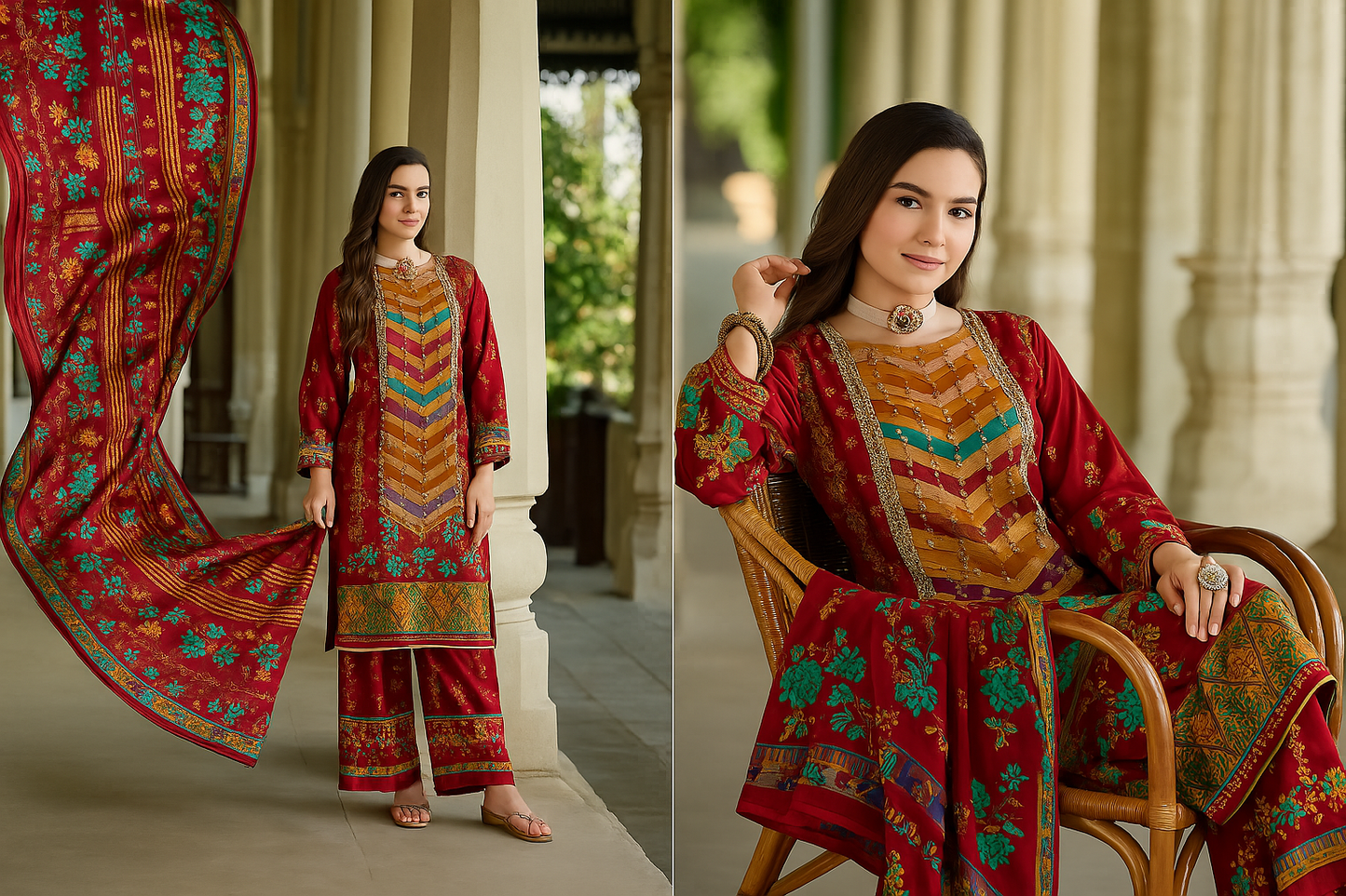 Maroon Unstitched Cotton Suit with Zarkan Work – Premium 3 Piece Ethnic Set