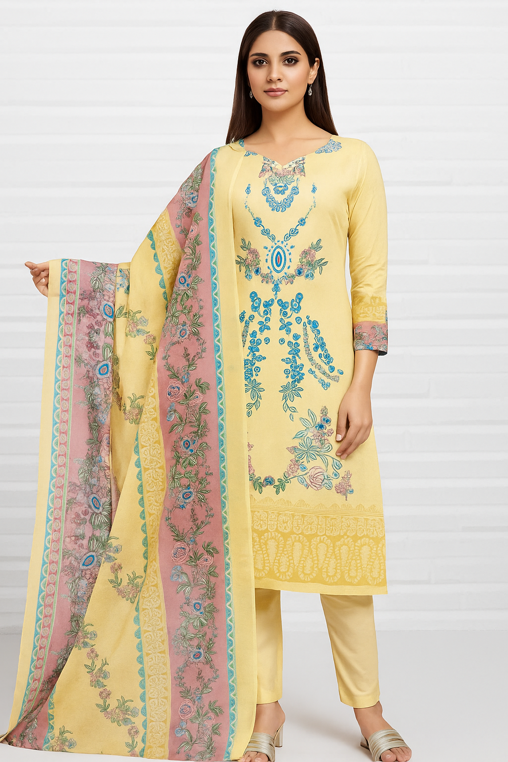Floral Symphony Unstitched Suit - Pastel Dream