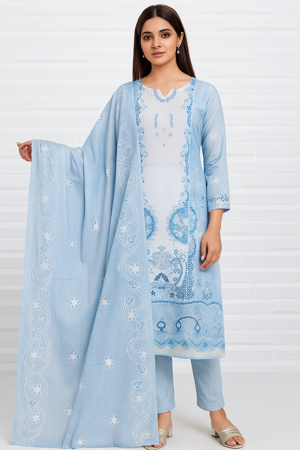 Sky Mist – Ice Blue Luxury Printed Lawn Suit