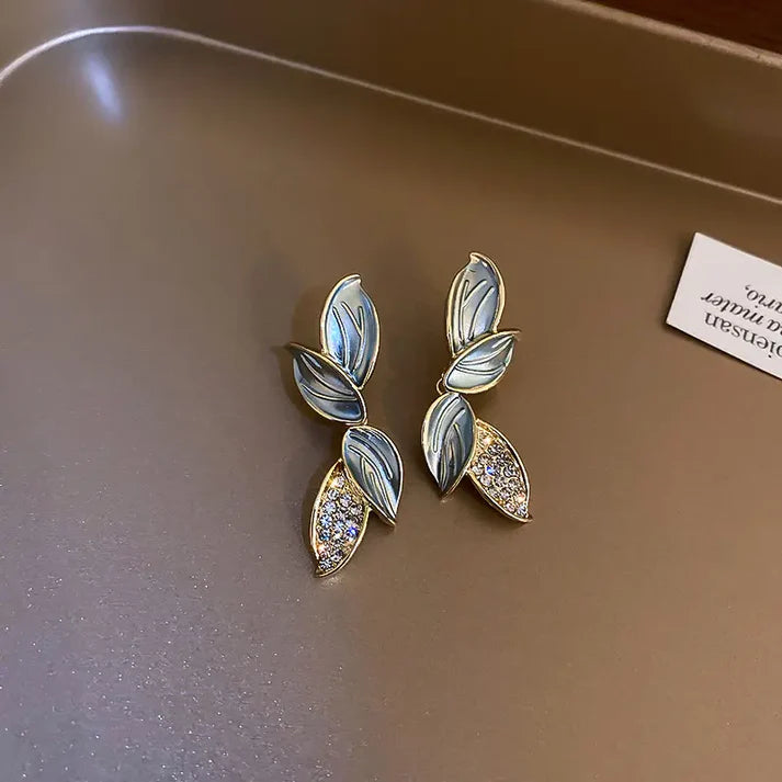 Elegant Leaf Drop Earrings with Crystal Detailing | Gold-Tone Fashion Jewelry for Women