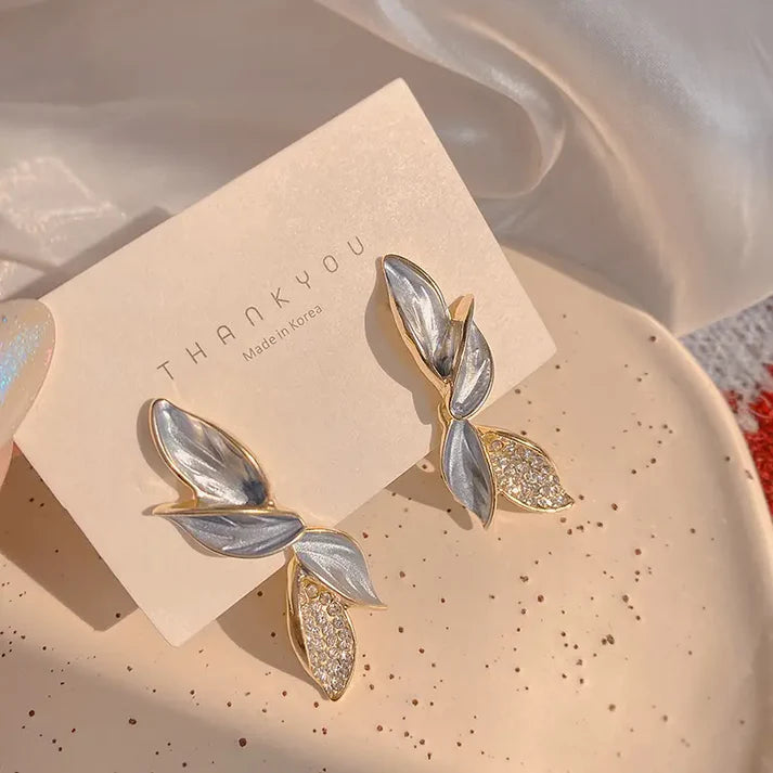 Elegant Leaf Drop Earrings with Crystal Detailing | Gold-Tone Fashion Jewelry for Women