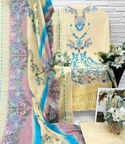 Floral Symphony Unstitched Suit - Pastel Dream