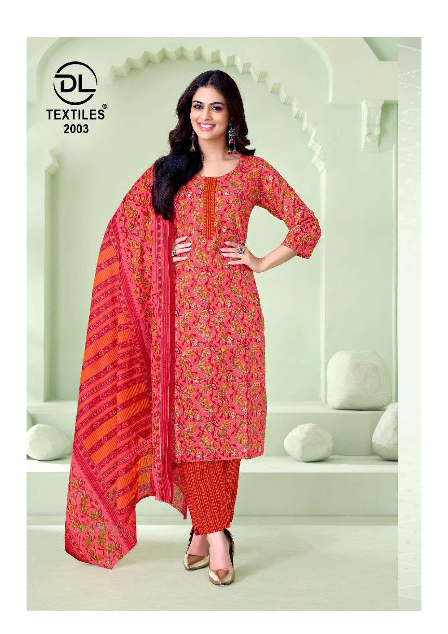 Rani Pink & Orange Floral Cotton Kurta Set for Women – Festive Wear