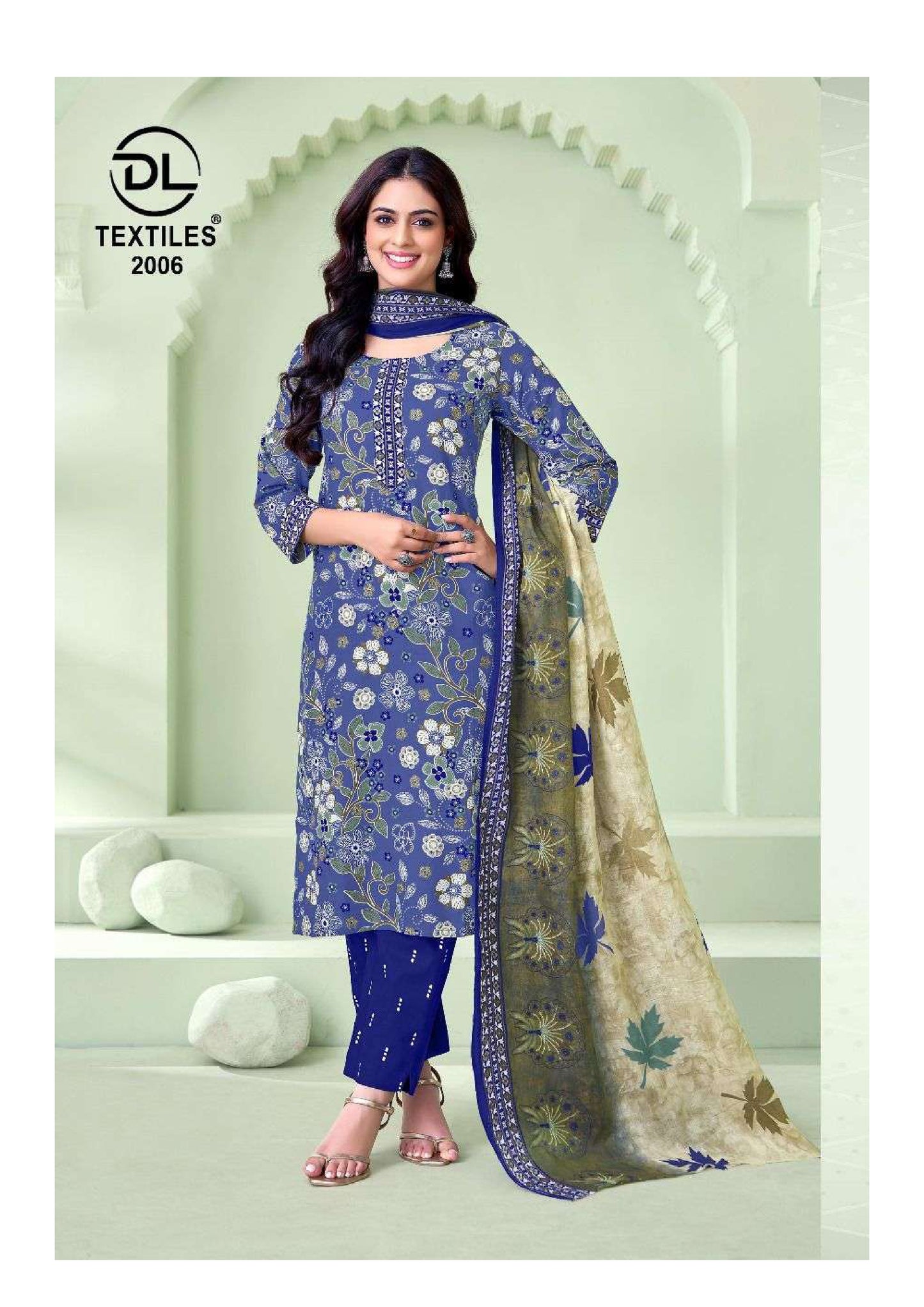 Royal Blue Cotton Kurta Set for Women – Floral Print with Dupatta