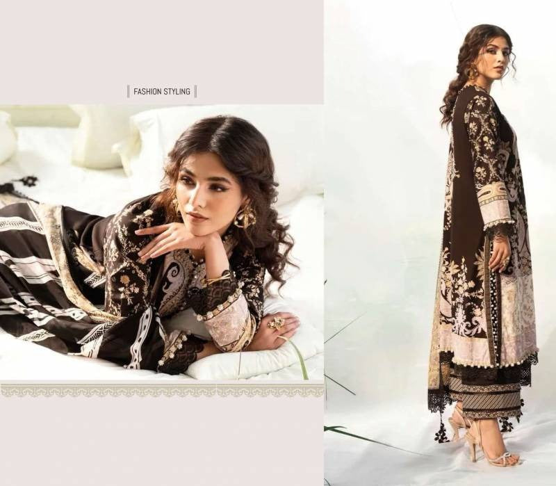 Elegant Embroidered Black & Beige Unstitched Suit with MAL MAL DUPATTA – Festive Ready