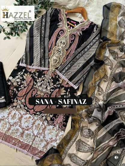 Elegant Embroidered Black & Beige Unstitched Suit with MAL MAL DUPATTA – Festive Ready