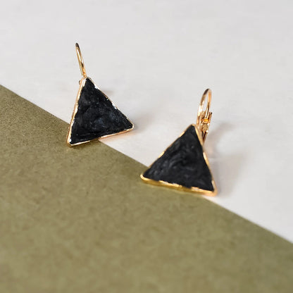 Timeless Triangle Drop Earrings – Modern Minimalist Charm in Black & Gold