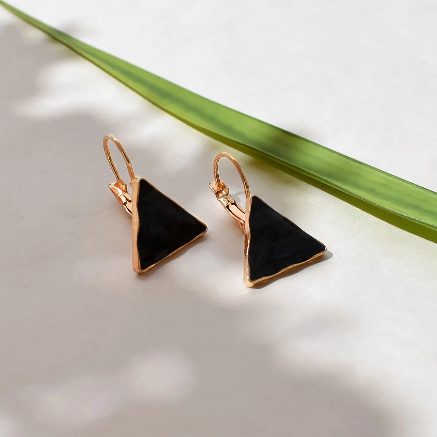 Timeless Triangle Drop Earrings – Modern Minimalist Charm in Black & Gold