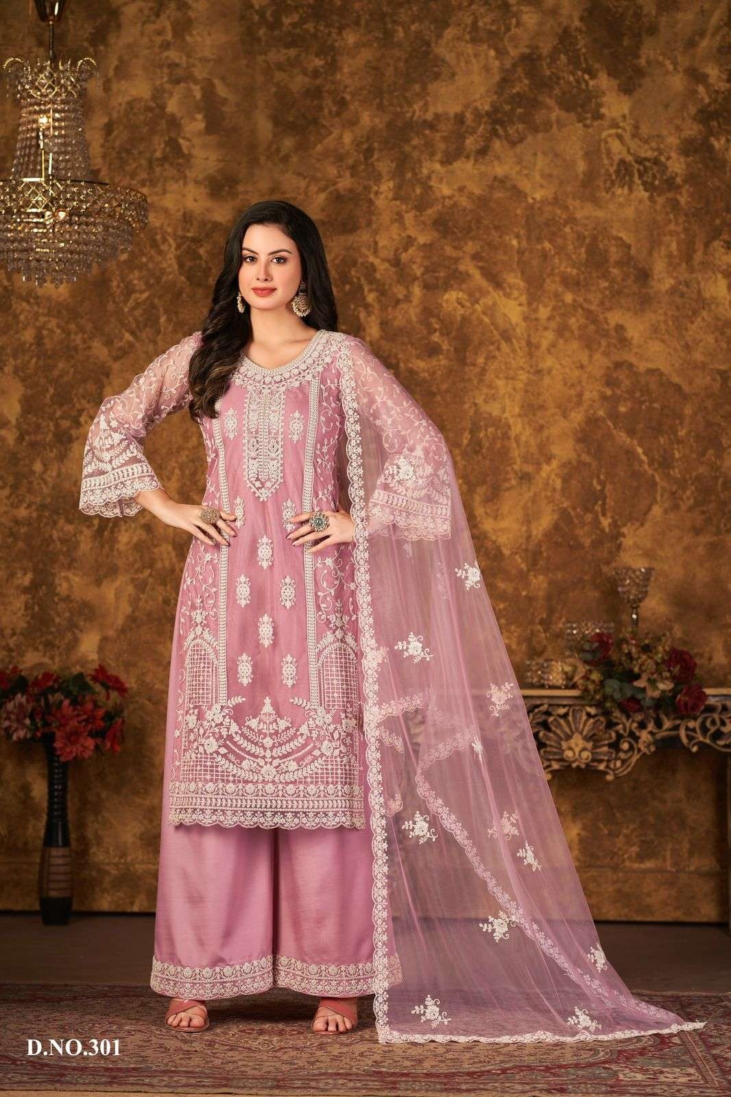 Elegant Mauve Net Suit with Heavy Embroidery & Dupatta – Festive & Wedding Wear