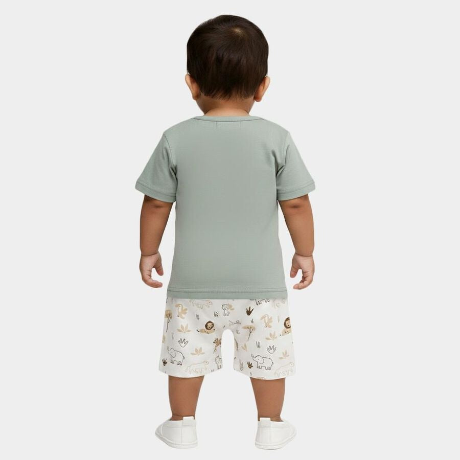Mint Cotton Round Neck Animal Graphic Baby Suit