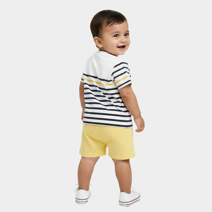 Yellow Cotton Round Neck Striped Baby Suit