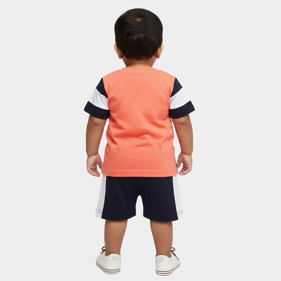 Orange and Navy Cotton Round Neck Colorblocked Baby Suit