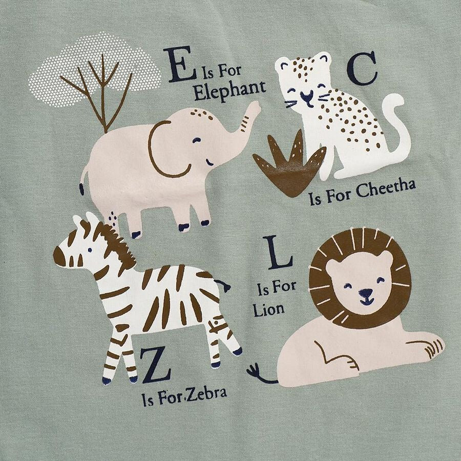 Mint Cotton Round Neck Animal Graphic Baby Suit