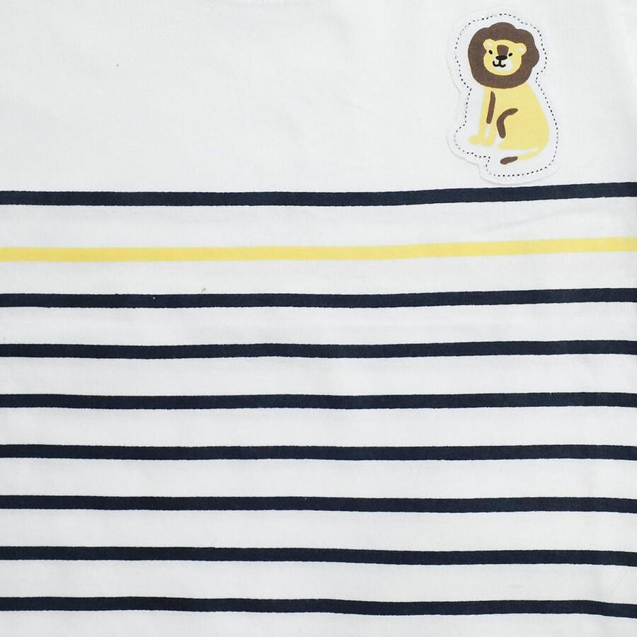 Yellow Cotton Round Neck Striped Baby Suit