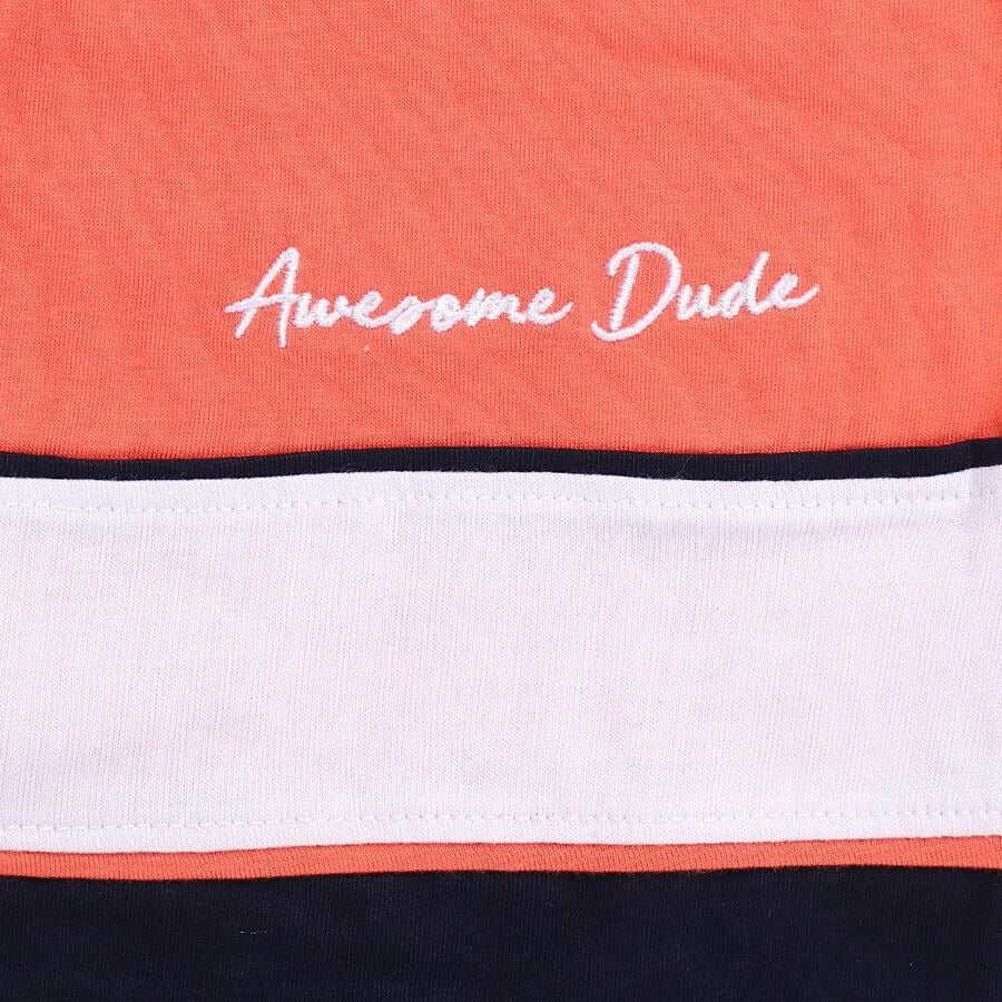Orange and Navy Cotton Round Neck Colorblocked Baby Suit
