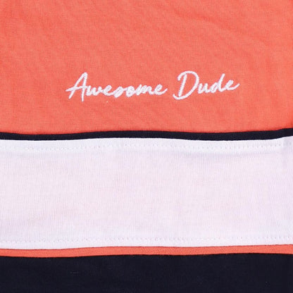 Orange and Navy Cotton Round Neck Colorblocked Baby Suit