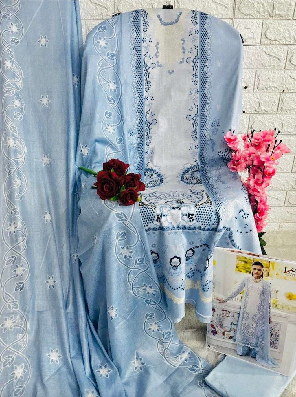 Sky Mist – Ice Blue Luxury Printed Lawn Suit