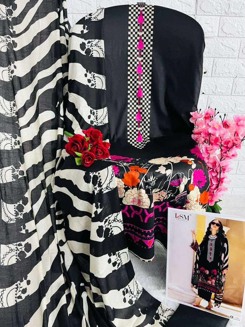 Noir Garden – Bold Black Floral Cotton Lawn Set