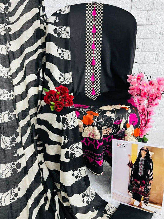 Noir Garden – Bold Black Floral Cotton Lawn Set