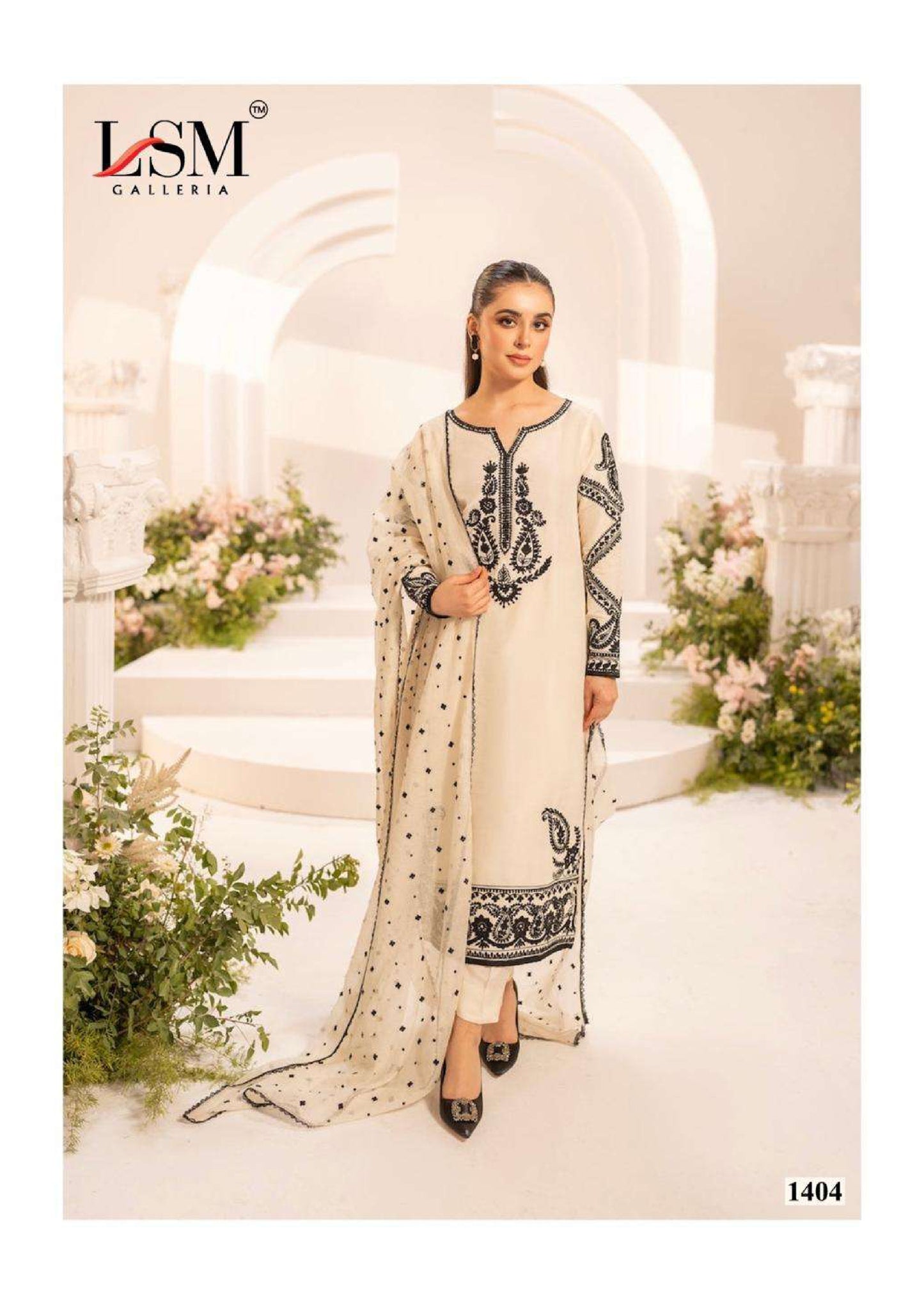 Ivory Noir (Ivory & Black Printed Suit) | Pure Heavy Lawn Cotton