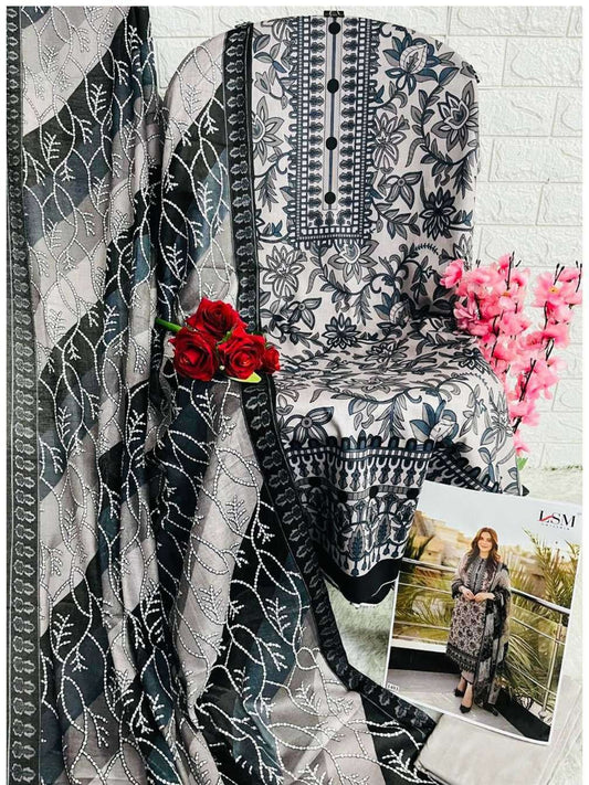 Grey Whisper (Ash Grey Printed Suit) | Pure Heavy Lawn Cotton