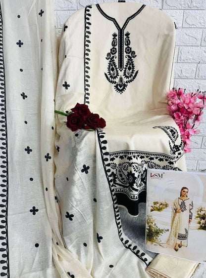 Ivory Noir (Ivory & Black Printed Suit) | Pure Heavy Lawn Cotton