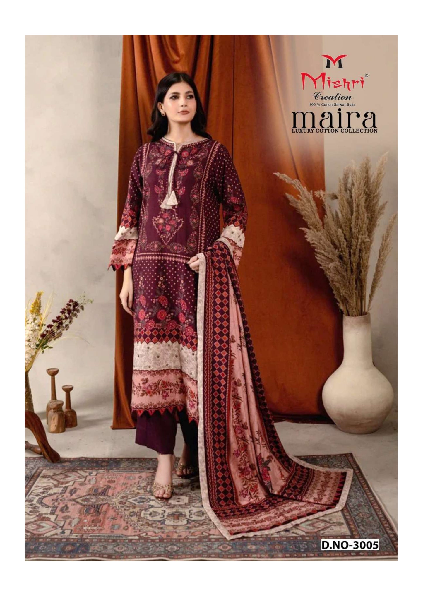 Luxury Cotton Printed Salwar Suit – 100% Pure Cotton | Rich Maroon with Heritage Motifs