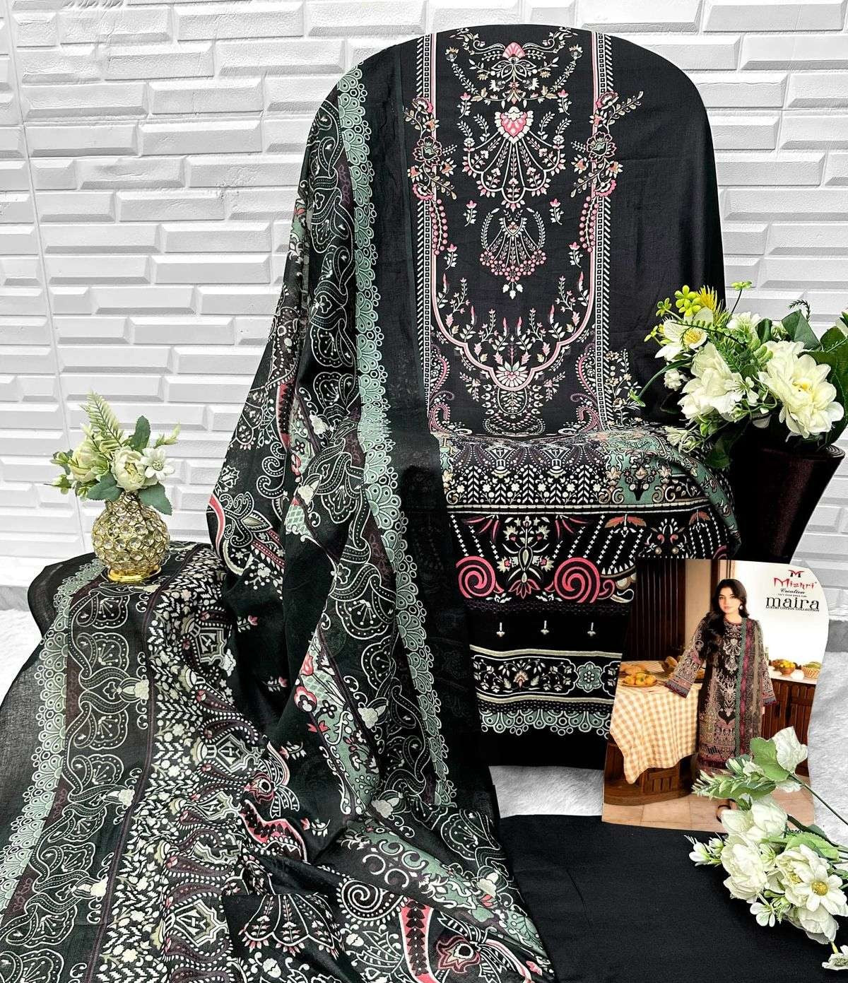 Luxury Cotton  Unstiched Printed Salwar Suit – 100% Pure Cotton | Elegant Black & Pink Motif