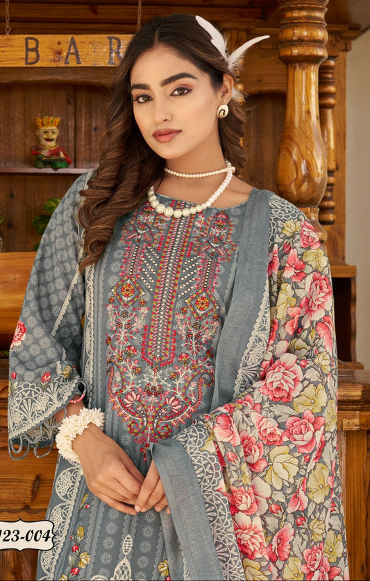 Luxury Embroidered Unstitched Cotton Suit Collection