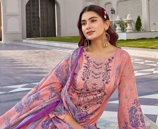 Pure Soft Cotton Embroidered Unstitched Dress Material Collection